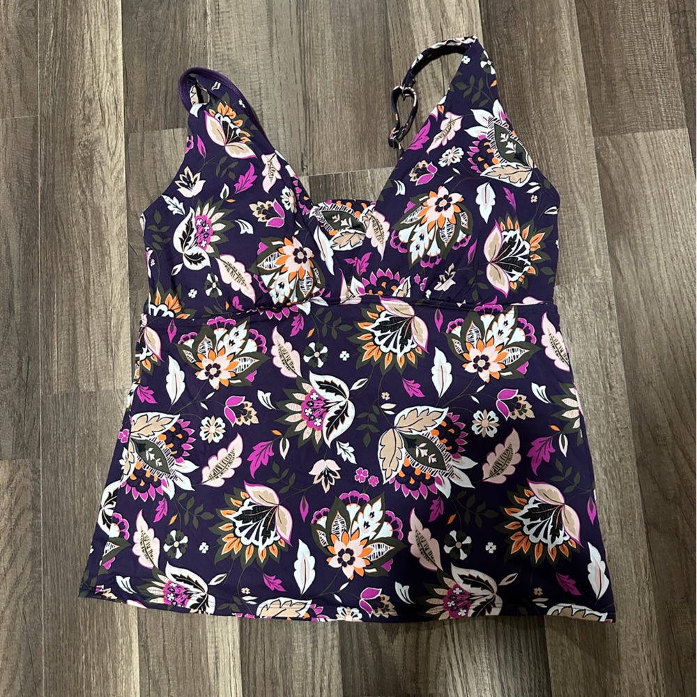 Lands' End Floral Women's Tankini Top - Purple and Pink. 14D